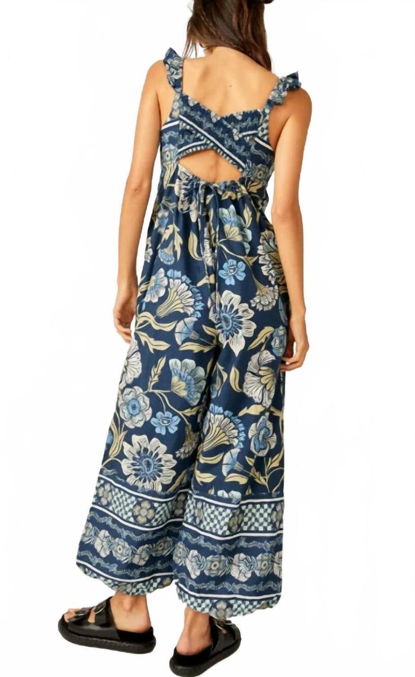 NEW FREE PEOPLE bali albright wide leg jumpsuit in navy combo - Picture 7 of 10